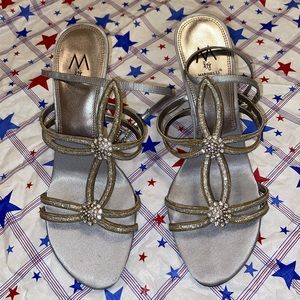 M by Marinelli Silver Crystal&Beaded Heels Size 9